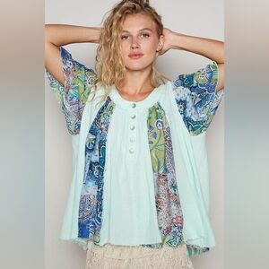 Pol Bohemian Top Nwt Mint And Blue